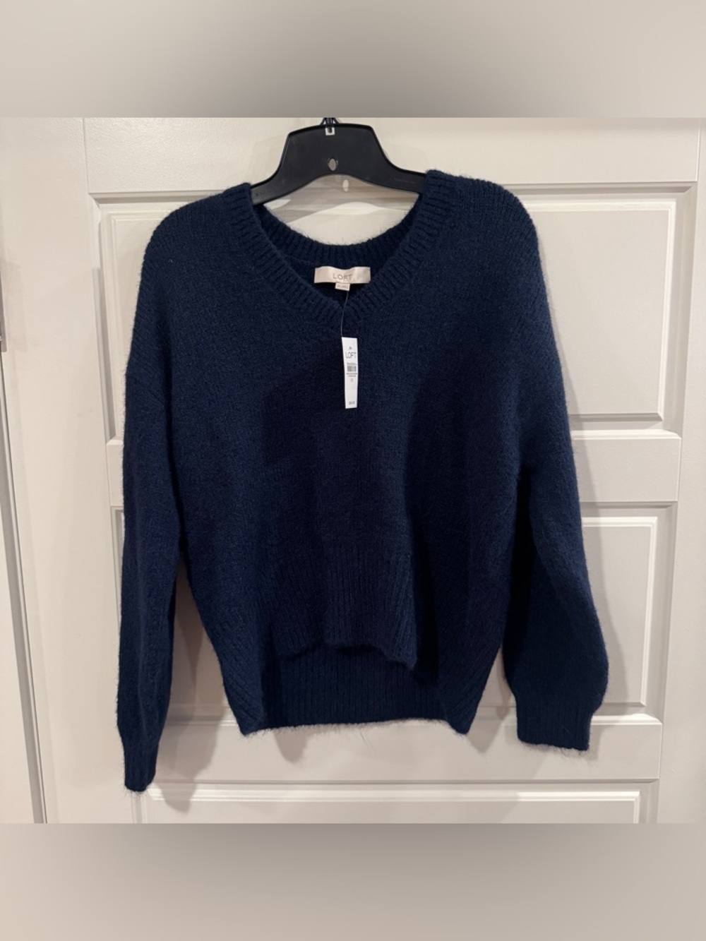 LOFT Ribtrim Relaxed‎ V-Neck Sweater Navy Blue Women’s Size XS New